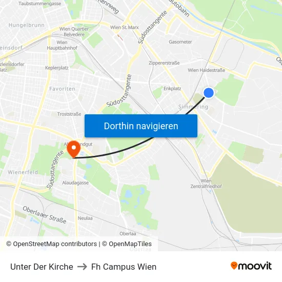 Unter Der Kirche to Fh Campus Wien map