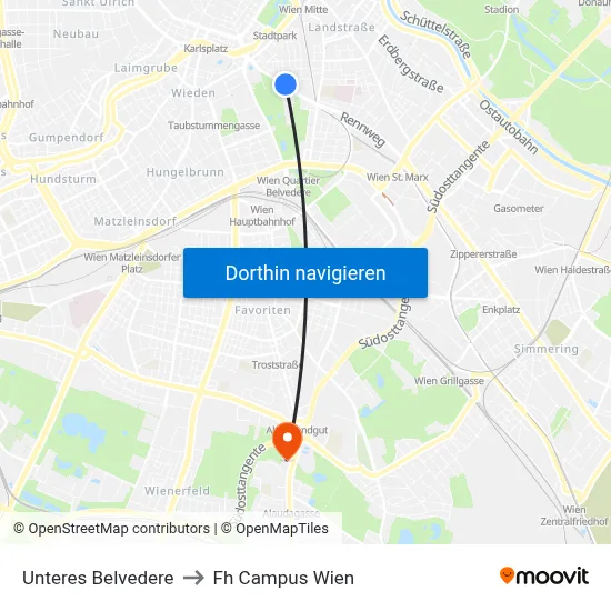 Unteres Belvedere to Fh Campus Wien map