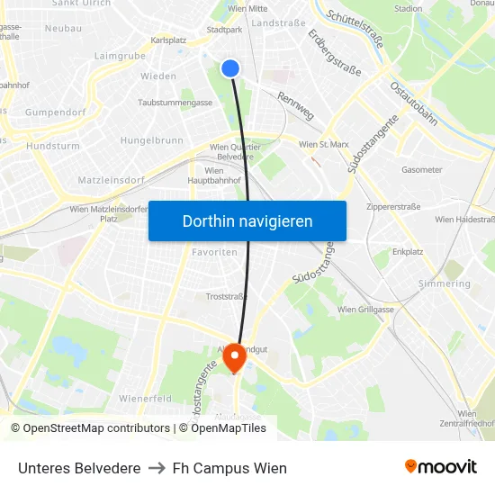 Unteres Belvedere to Fh Campus Wien map