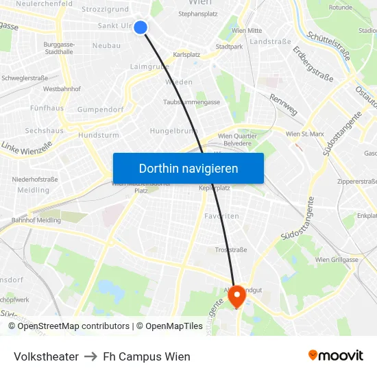 Volkstheater to Fh Campus Wien map
