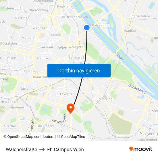 Walcherstraße to Fh Campus Wien map