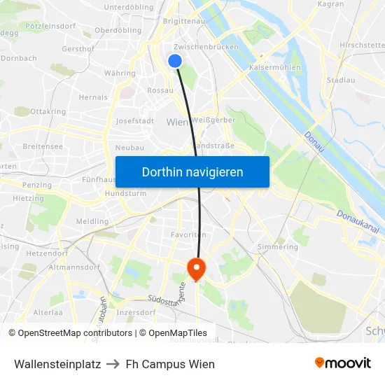 Wallensteinplatz to Fh Campus Wien map
