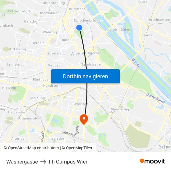 Wasnergasse to Fh Campus Wien map