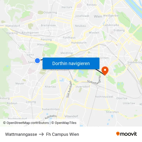 Wattmanngasse to Fh Campus Wien map