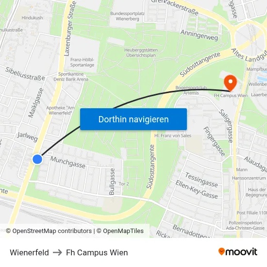Wienerfeld to Fh Campus Wien map
