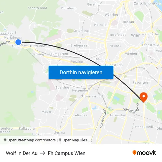 Wolf In Der Au to Fh Campus Wien map