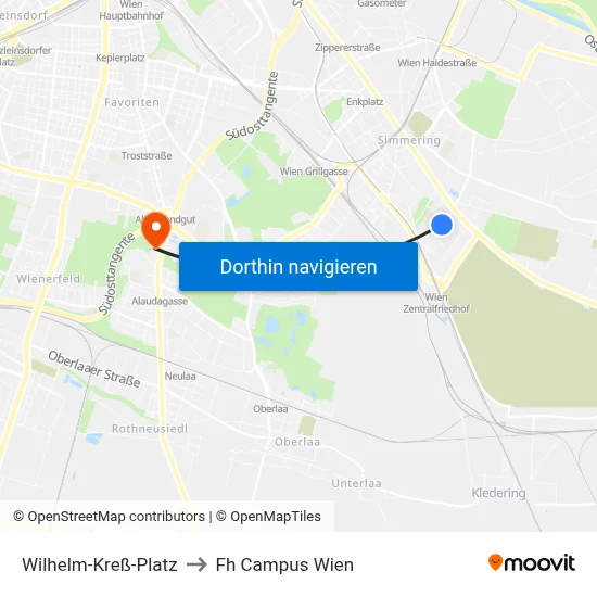 Wilhelm-Kreß-Platz to Fh Campus Wien map
