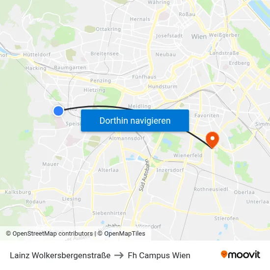 Lainz Wolkersbergenstraße to Fh Campus Wien map