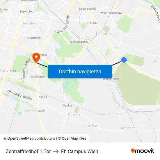 Zentralfriedhof 1.Tor to Fh Campus Wien map