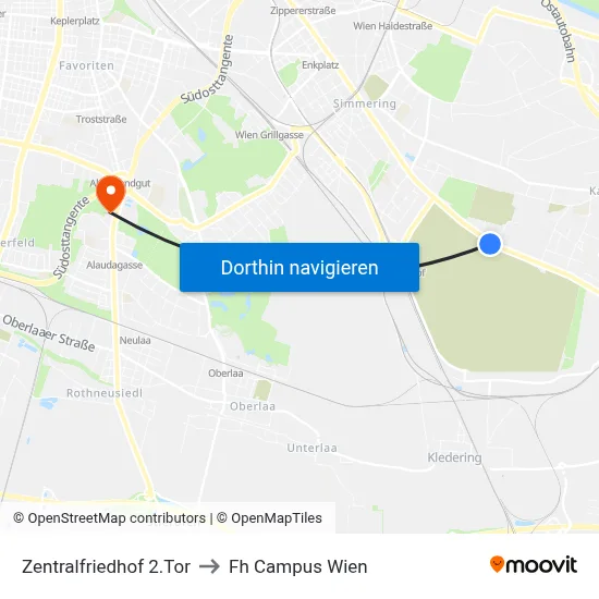 Zentralfriedhof 2.Tor to Fh Campus Wien map