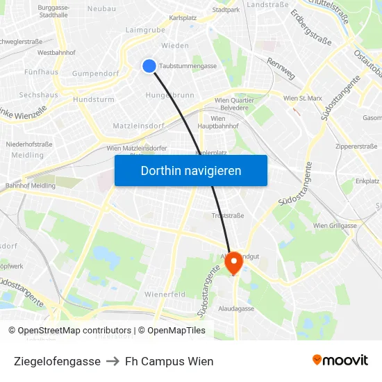 Ziegelofengasse to Fh Campus Wien map