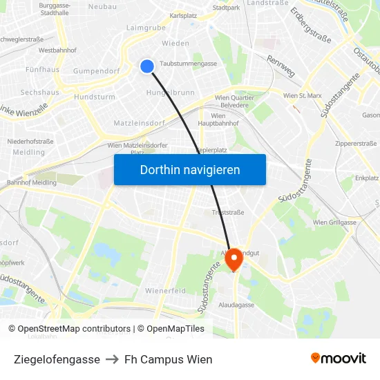 Ziegelofengasse to Fh Campus Wien map