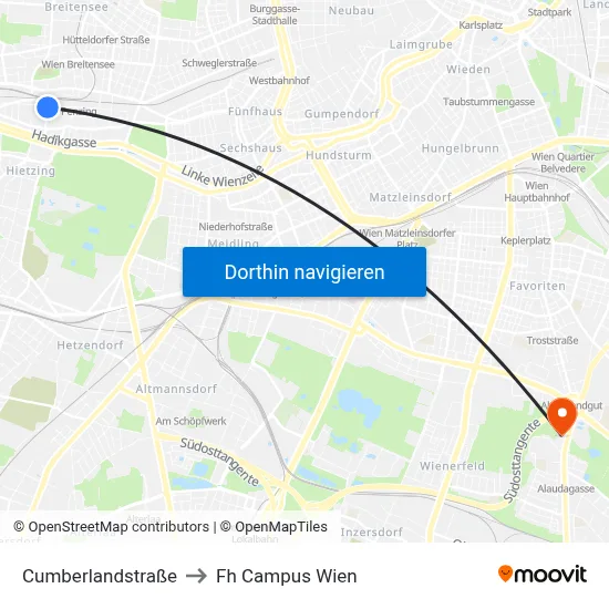 Cumberlandstraße to Fh Campus Wien map