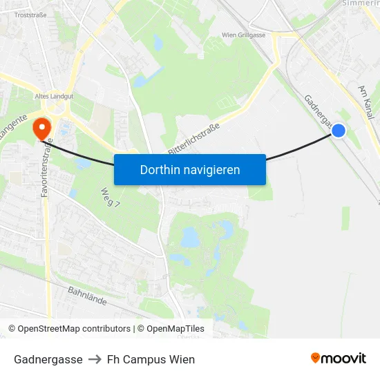 Gadnergasse to Fh Campus Wien map