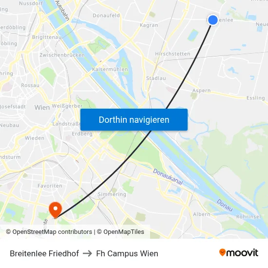 Breitenlee Friedhof to Fh Campus Wien map