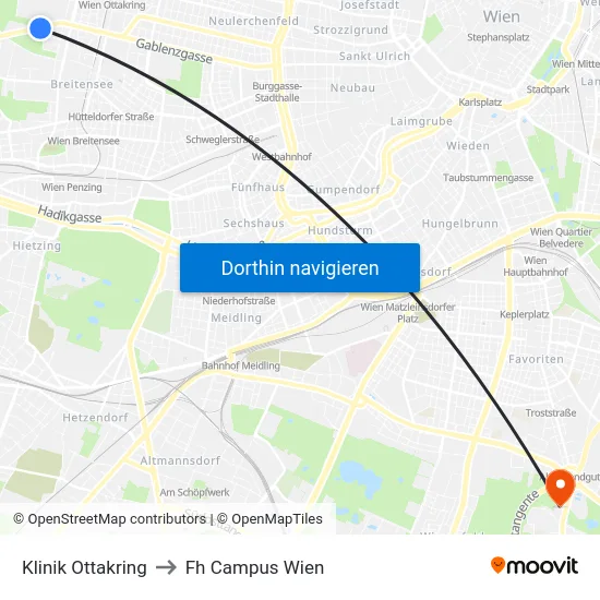 Klinik Ottakring to Fh Campus Wien map