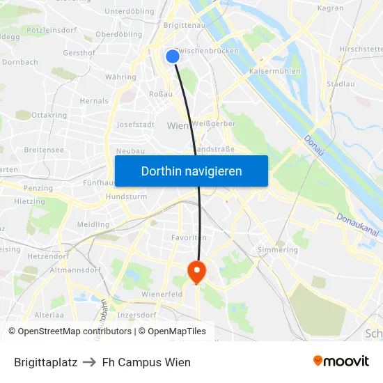 Brigittaplatz to Fh Campus Wien map
