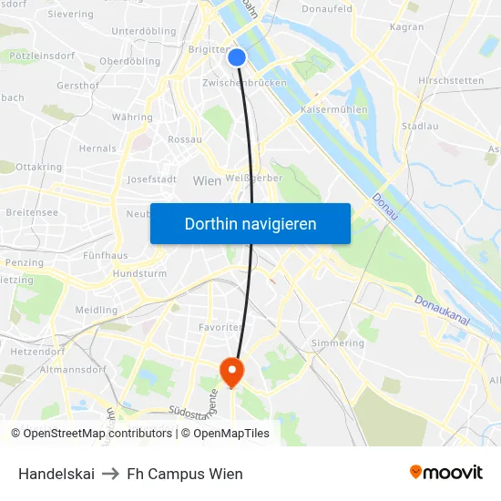 Handelskai to Fh Campus Wien map