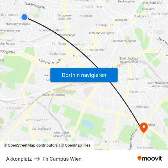 Akkonplatz to Fh Campus Wien map