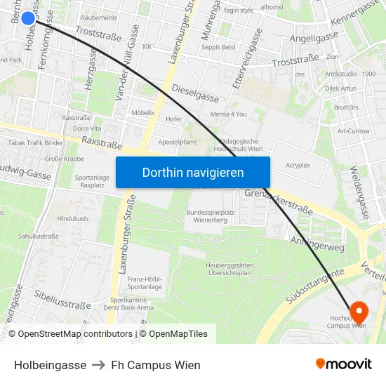 Holbeingasse to Fh Campus Wien map