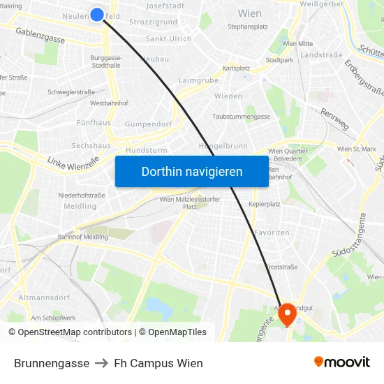 Brunnengasse to Fh Campus Wien map