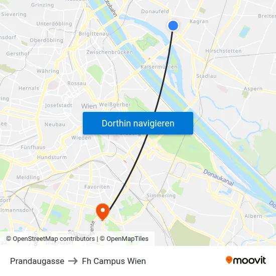 Prandaugasse to Fh Campus Wien map
