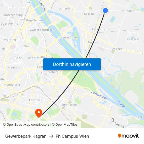 Gewerbepark Kagran to Fh Campus Wien map