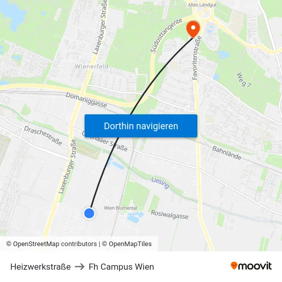 Heizwerkstraße to Fh Campus Wien map