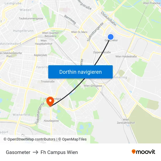 Gasometer to Fh Campus Wien map