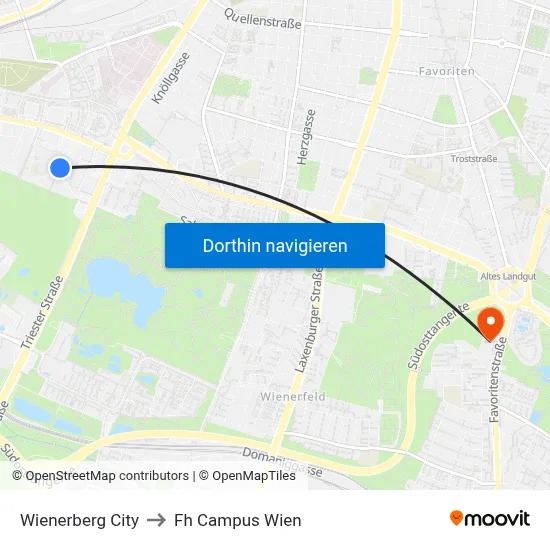 Wienerberg City to Fh Campus Wien map