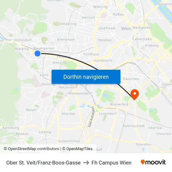 Ober St. Veit/Franz-Boos-Gasse to Fh Campus Wien map