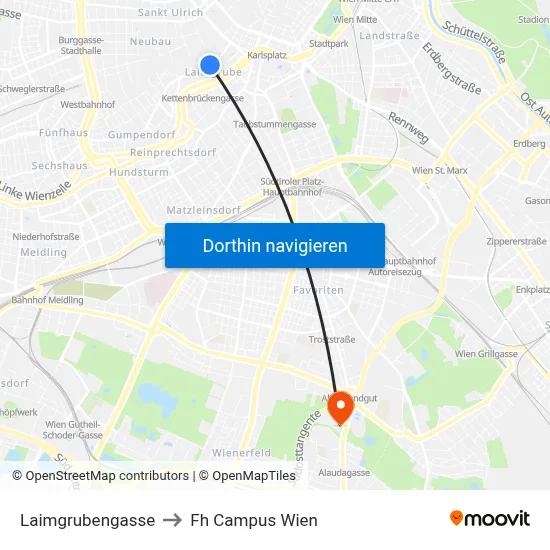 Laimgrubengasse to Fh Campus Wien map