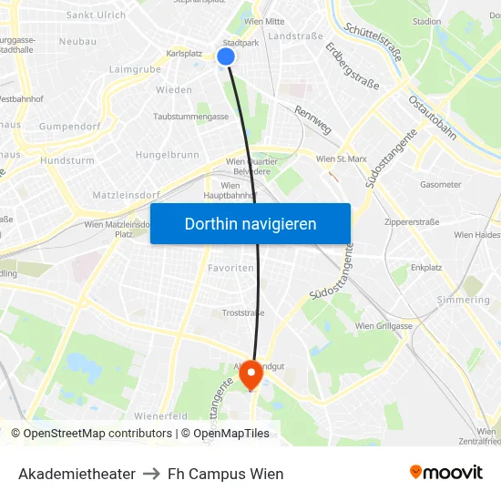 Akademietheater to Fh Campus Wien map