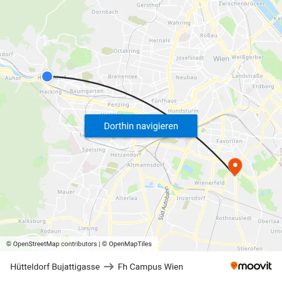 Hütteldorf Bujattigasse to Fh Campus Wien map