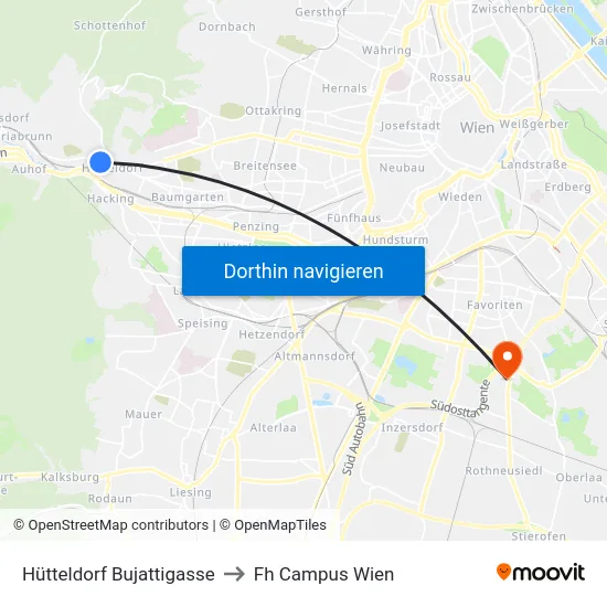 Hütteldorf Bujattigasse to Fh Campus Wien map