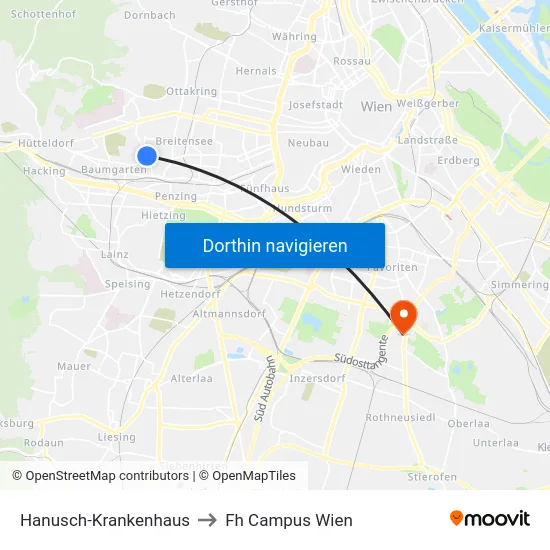 Hanusch-Krankenhaus to Fh Campus Wien map