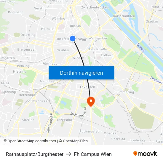 Rathausplatz/Burgtheater to Fh Campus Wien map