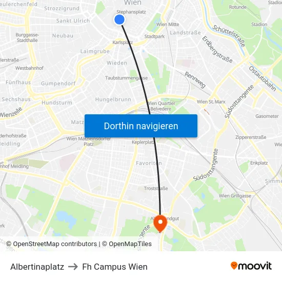 Albertinaplatz to Fh Campus Wien map