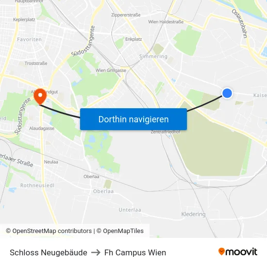 Schloss Neugebäude to Fh Campus Wien map