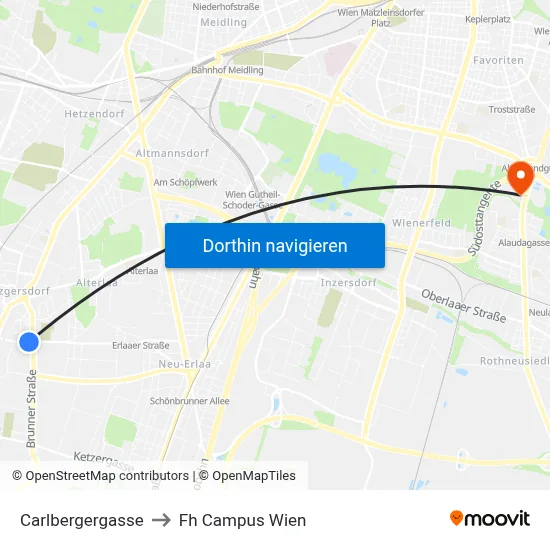 Carlbergergasse to Fh Campus Wien map