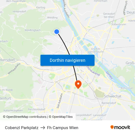 Cobenzl Parkplatz to Fh Campus Wien map