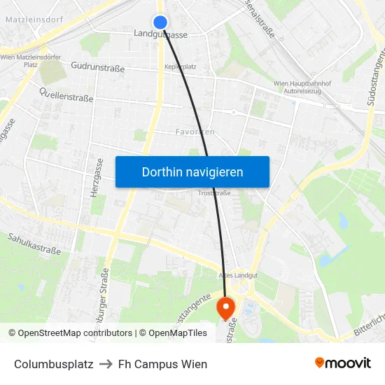 Columbusplatz to Fh Campus Wien map