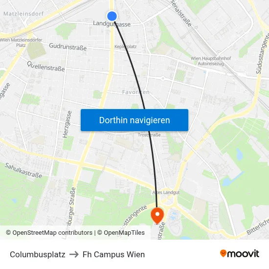 Columbusplatz to Fh Campus Wien map