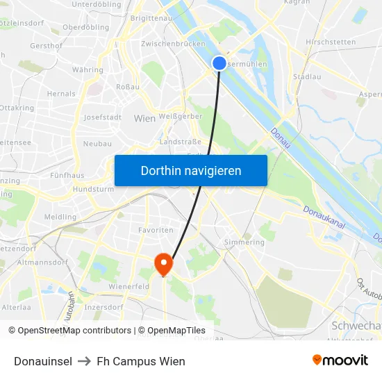 Donauinsel to Fh Campus Wien map