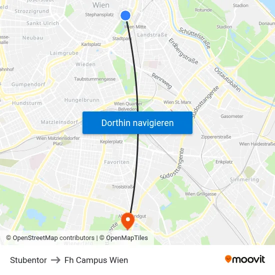 Stubentor to Fh Campus Wien map
