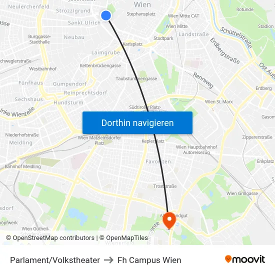 Parlament/Volkstheater to Fh Campus Wien map