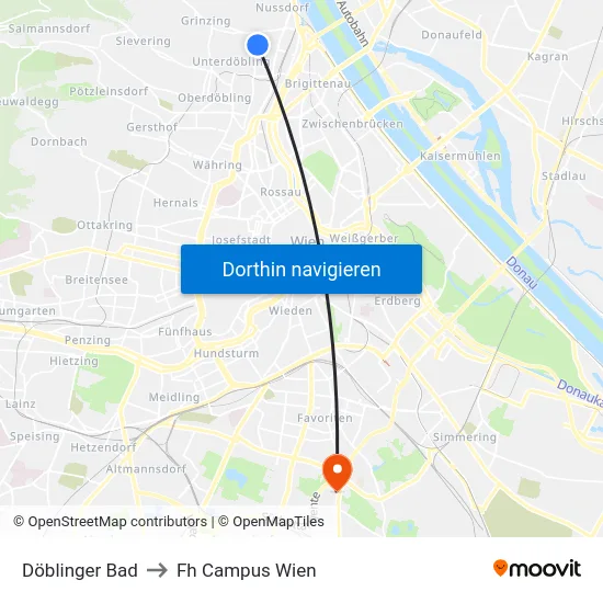 Döblinger Bad to Fh Campus Wien map