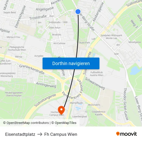 Eisenstadtplatz to Fh Campus Wien map