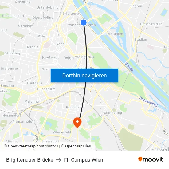 Brigittenauer Brücke to Fh Campus Wien map