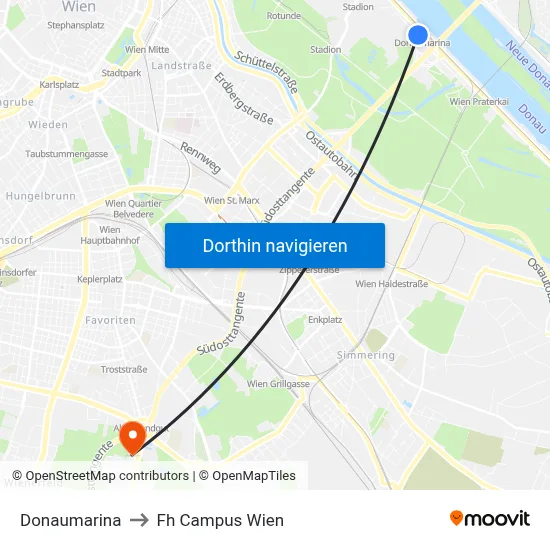Donaumarina to Fh Campus Wien map